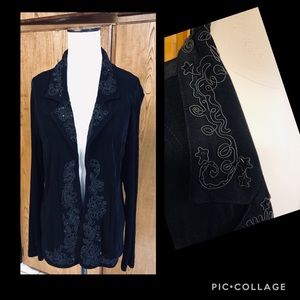 Chico's Black Cardigan with Gray Embroidery